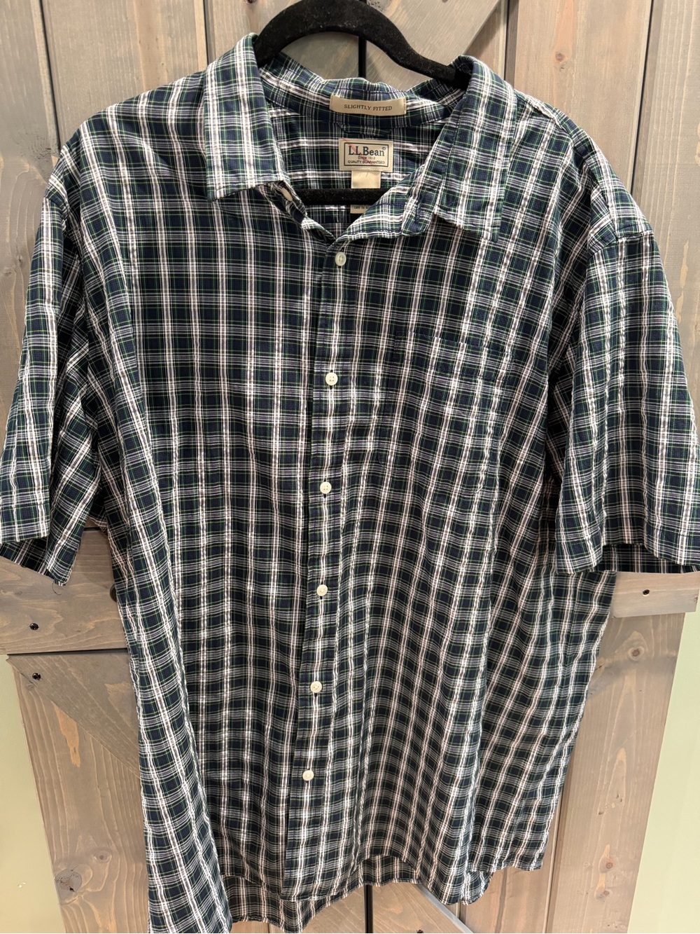 LL Bean Men’s XXL Green Navy Plaid Cotton Short Sleeve Button Down
